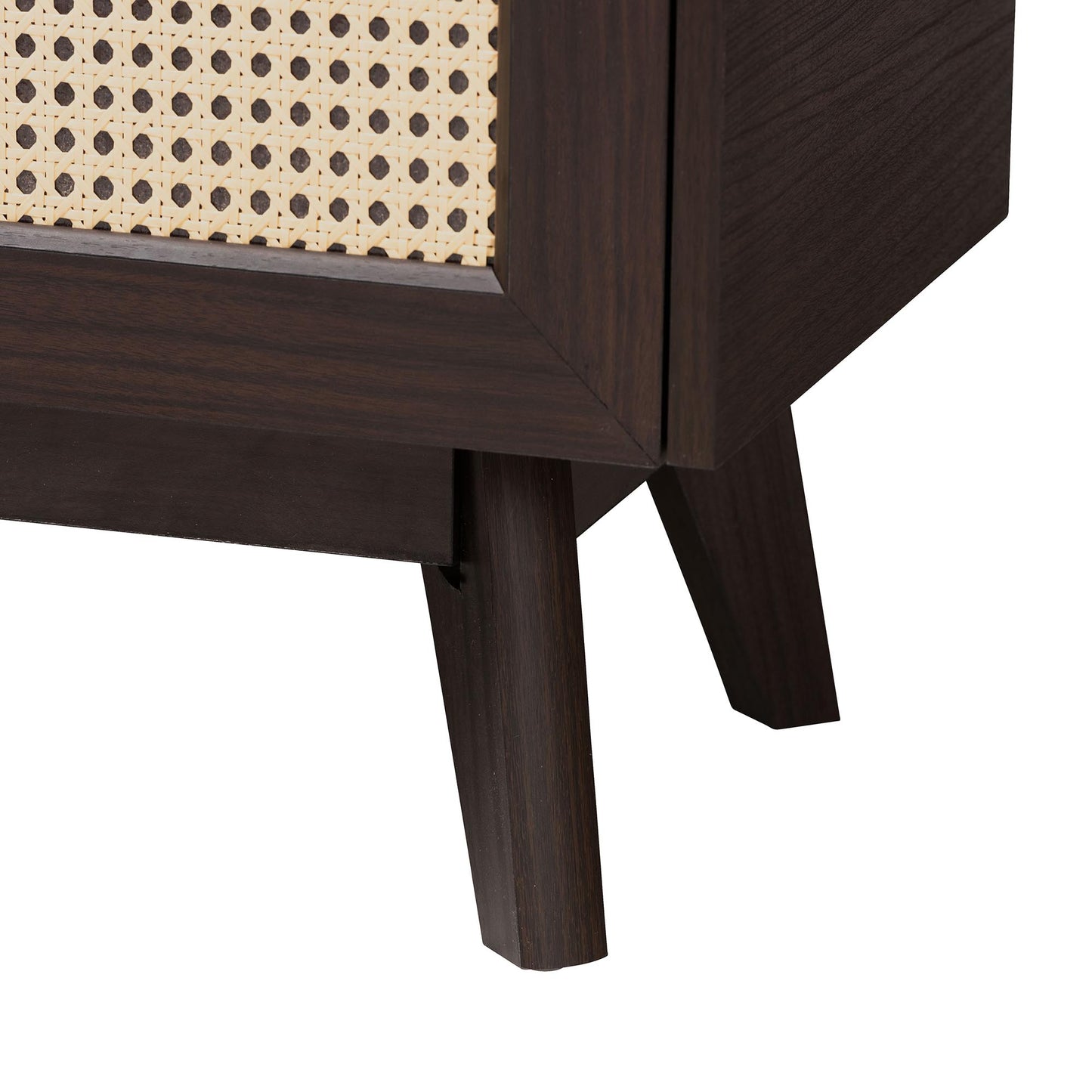 Baxton Studio Giancarlo Mid-Century Modern Espresso Brown Wood 2-Door Shoe Cabinet with Rattan Door | Cabinets | Modishstore - 7