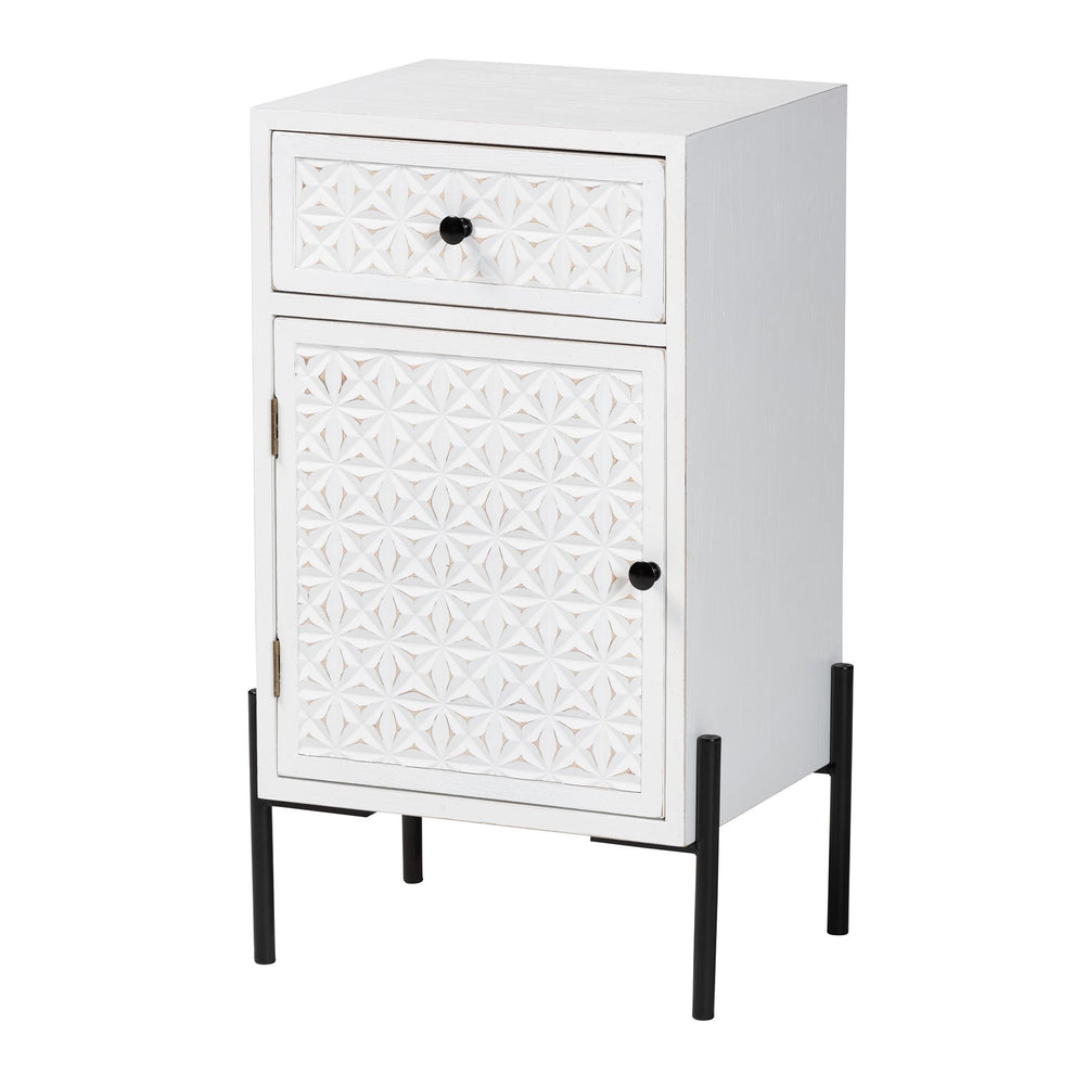 Baxton Studio Nefeli Mid-Century Transitional White Finished Wood and Black Metal 1-Drawer Storage Cabinet | Cabinets | Modishstore - 2