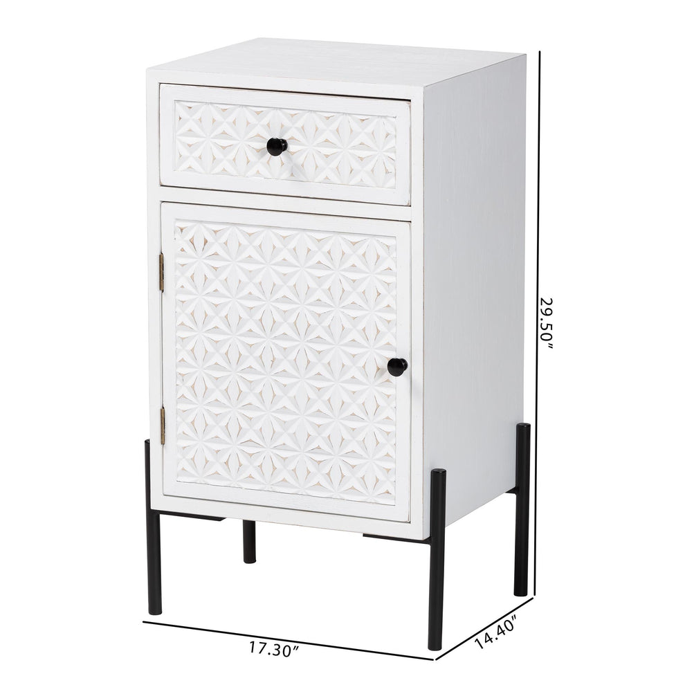 Baxton Studio Nefeli Mid-Century Transitional White Finished Wood and Black Metal 1-Drawer Storage Cabinet | Cabinets | Modishstore - 10