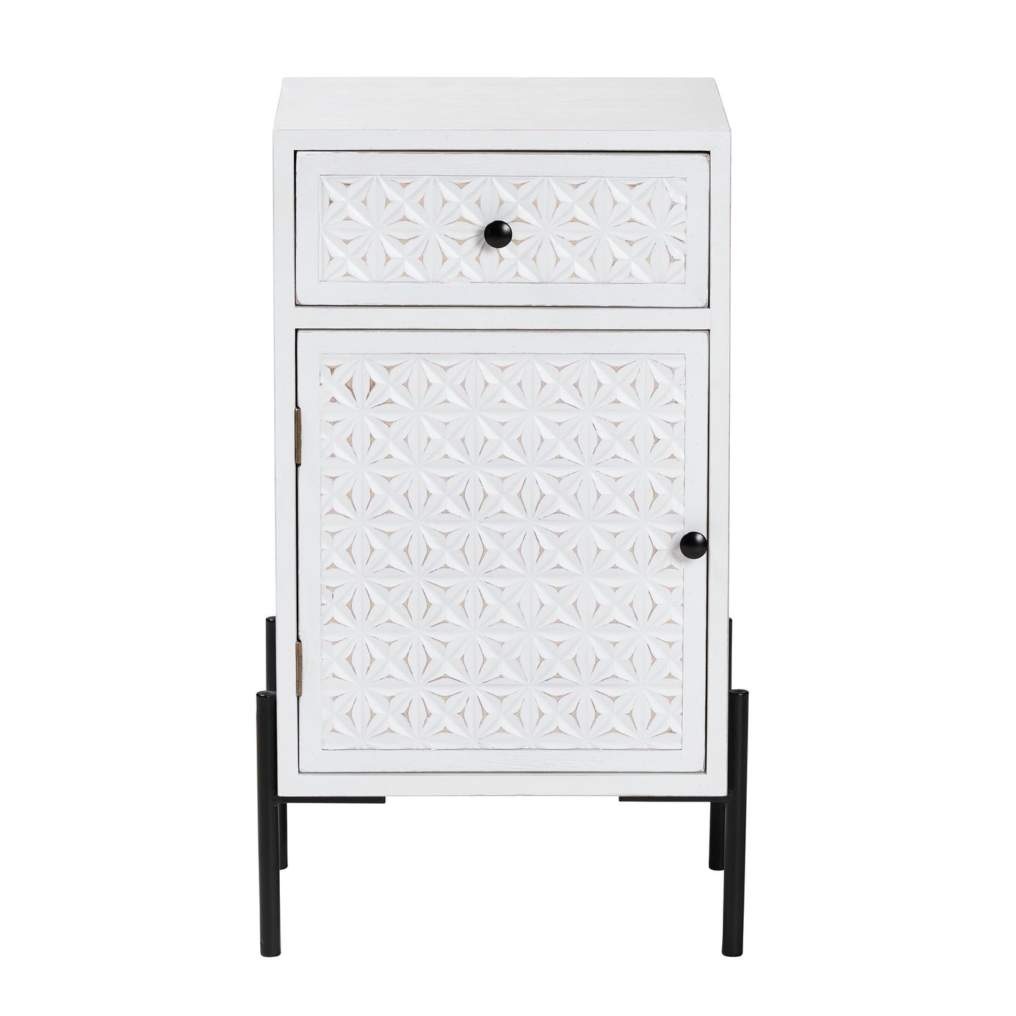 Baxton Studio Nefeli Mid-Century Transitional White Finished Wood and Black Metal 1-Drawer Storage Cabinet | Cabinets | Modishstore - 4