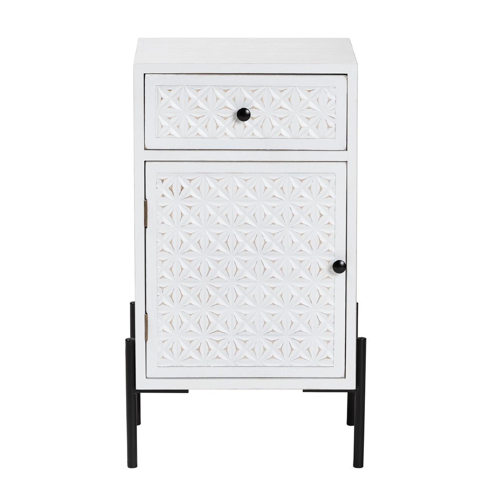 Baxton Studio Nefeli Mid-Century Transitional White Finished Wood and Black Metal 1-Drawer Storage Cabinet | Cabinets | Modishstore - 4