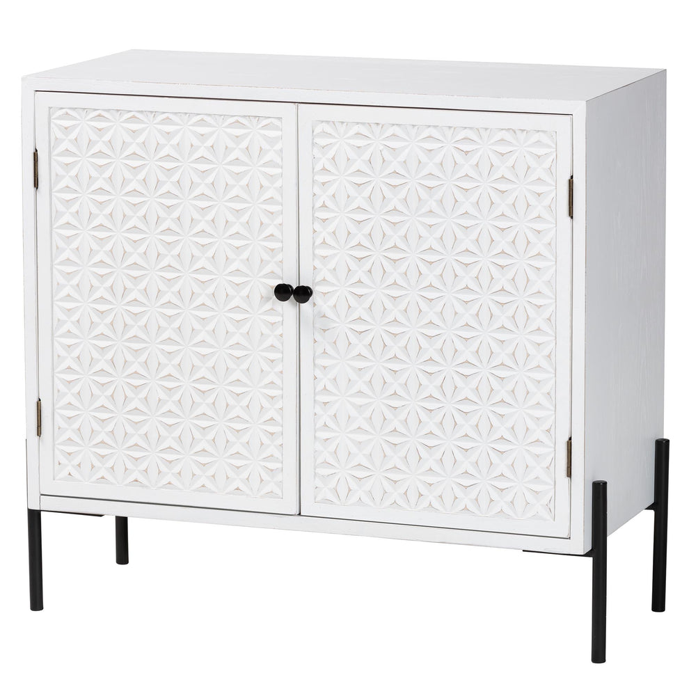 Baxton Studio Nefeli Mid-Century Transitional White Finished Wood and Black Metal 2-Door Storage Cabinet | Cabinets | Modishstore - 2