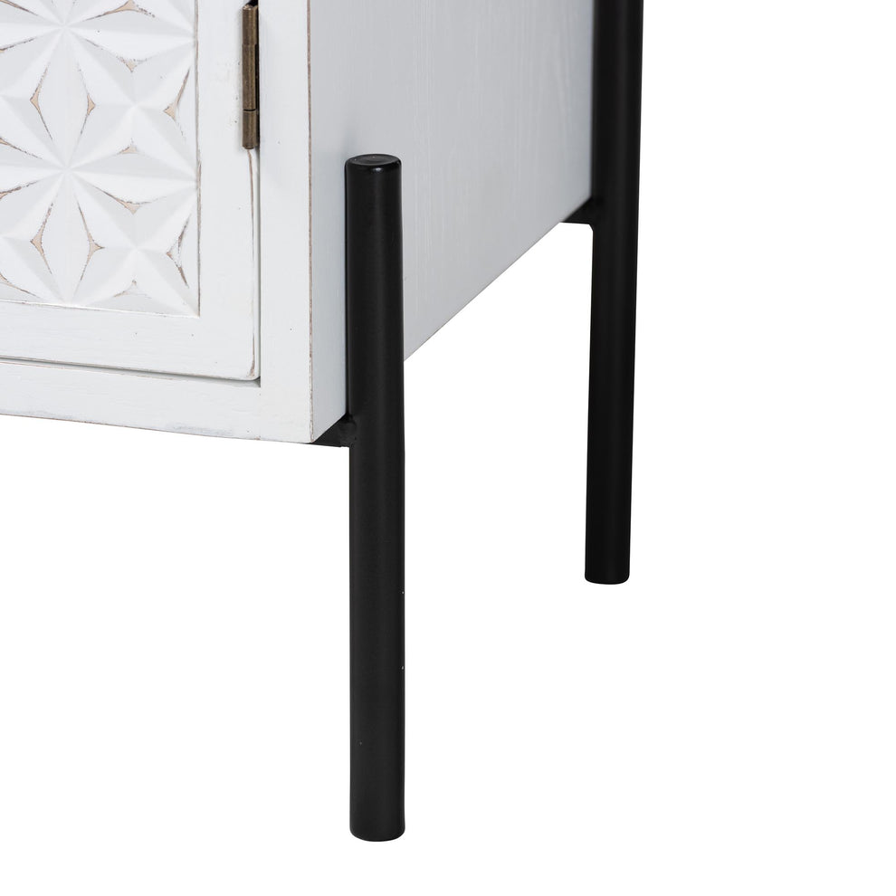 Baxton Studio Nefeli Mid-Century Transitional White Finished Wood and Black Metal 2-Door Storage Cabinet | Cabinets | Modishstore - 7