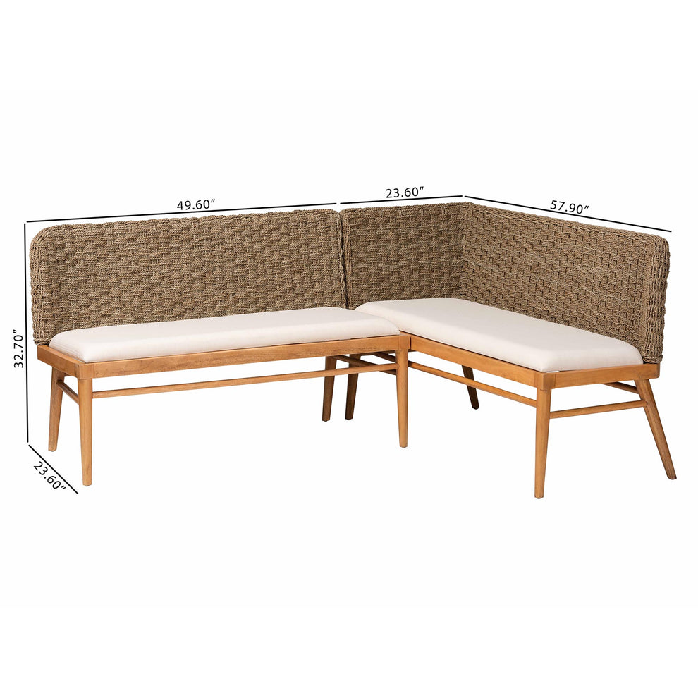 Baxton Studio bali & pari Denver Modern Bohemian Natural Seagrass and Acacia Wood 2-Piece Dining Nook Banquette Set | Sofa Set | Modishstore - 3