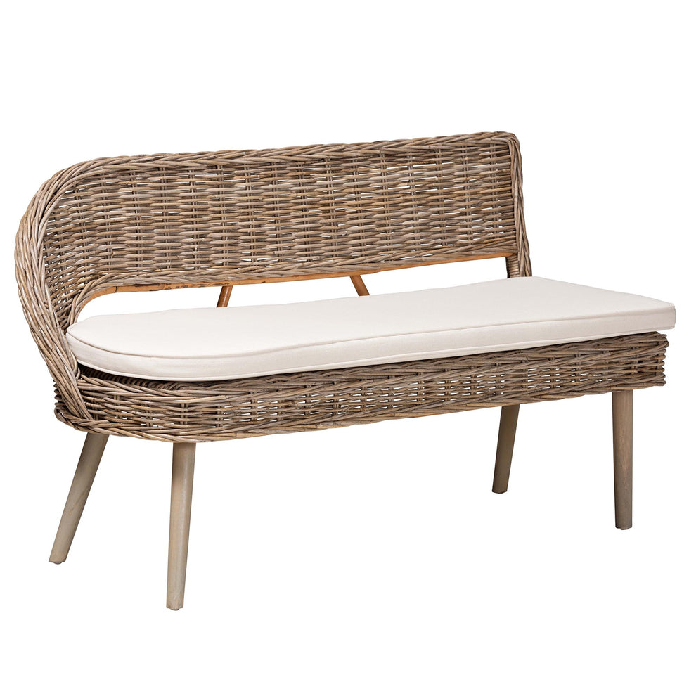 Baxton Studio bali & pari Raisa Modern Bohemian Natural Kubu Rattan and Grey Acacia Wood 2-Piece Dining Nook Banquette Set | Sofa Set | Modishstore - 5