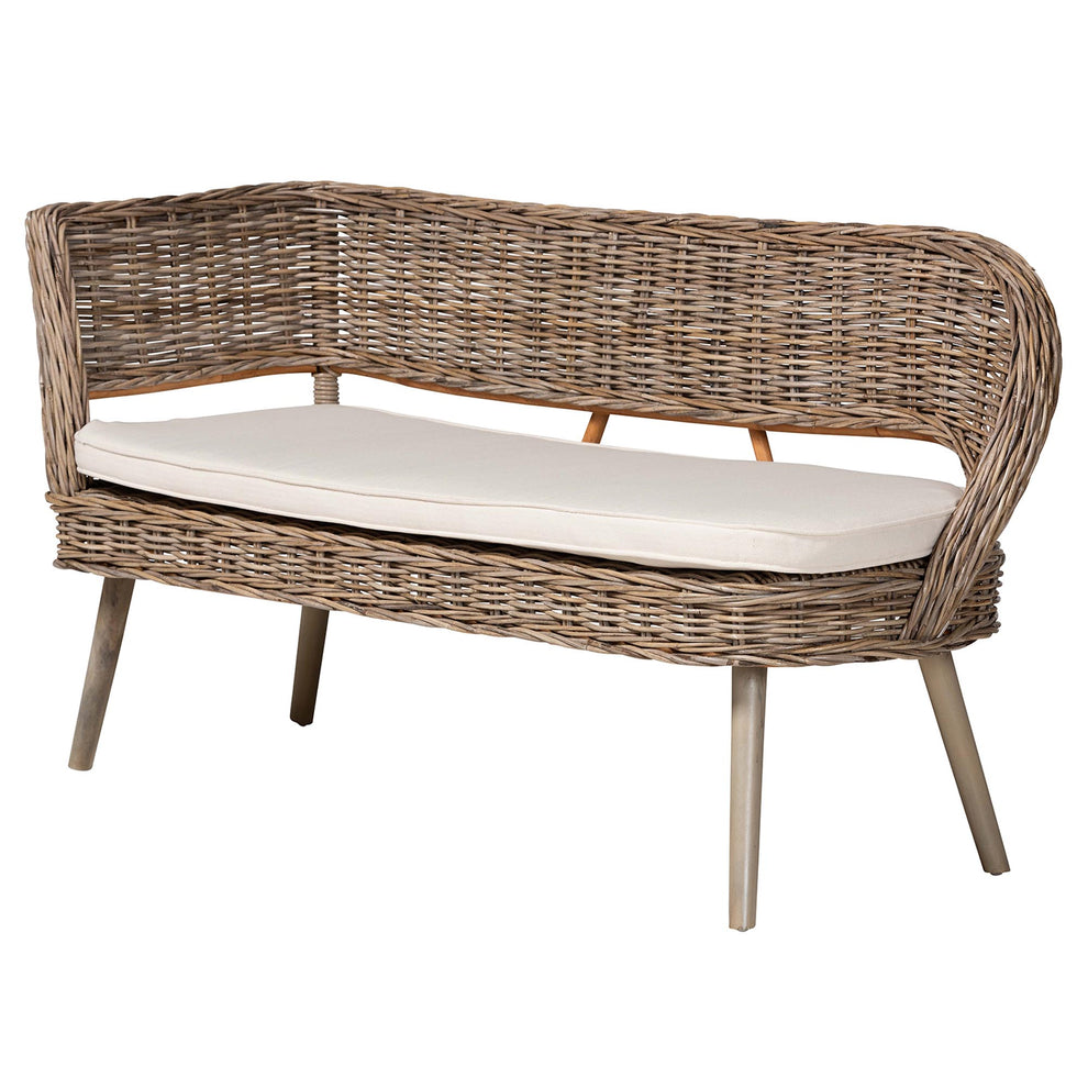 Baxton Studio bali & pari Raisa Modern Bohemian Natural Kubu Rattan and Grey Acacia Wood 2-Piece Dining Nook Banquette Set | Sofa Set | Modishstore - 6