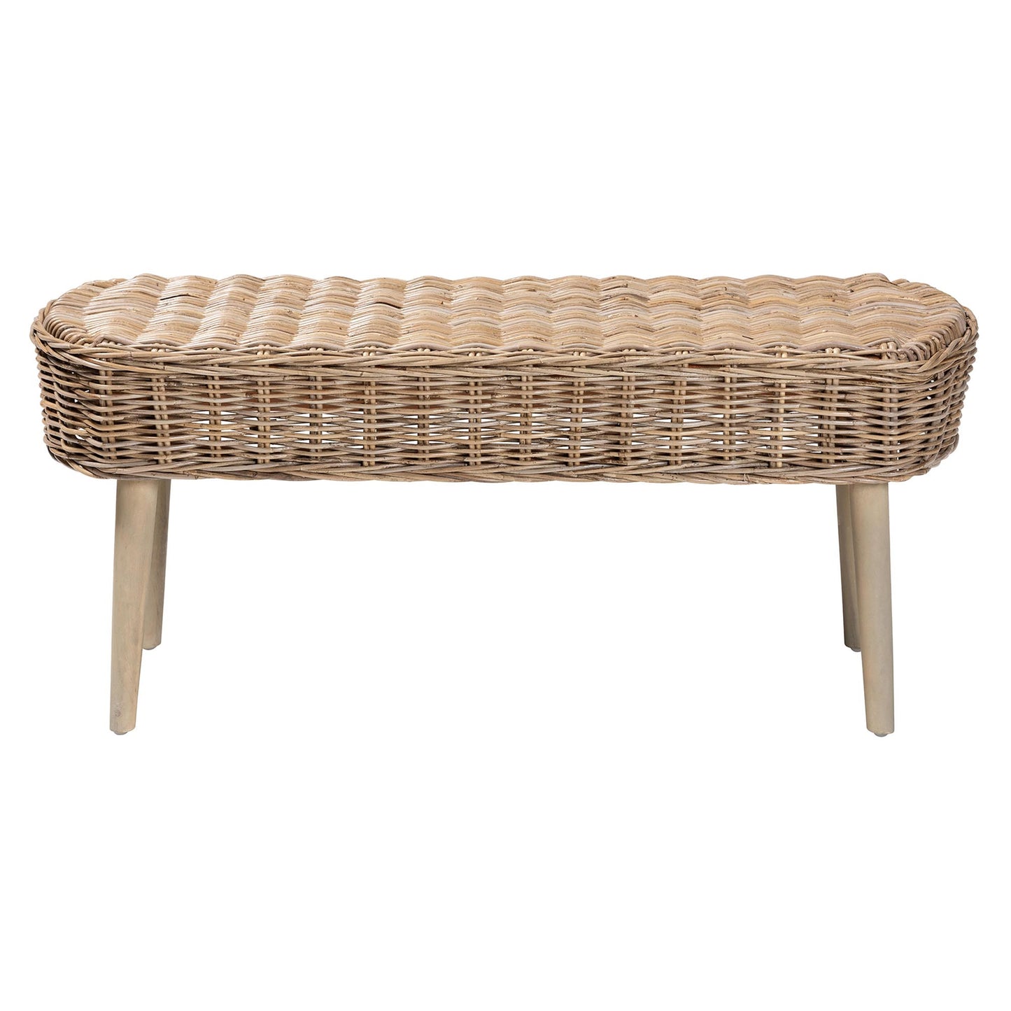 Baxton Studio bali & pari Raisa Modern Bohemian Natural Kubu Rattan and Grey Acacia Wood Accent Bench | Benches | Modishstore - 3