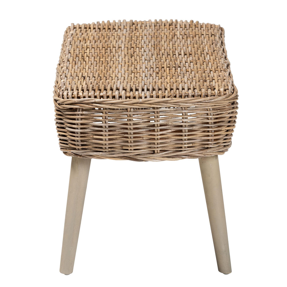 Baxton Studio bali & pari Raisa Modern Bohemian Natural Kubu Rattan and Grey Acacia Wood Accent Bench | Benches | Modishstore - 4