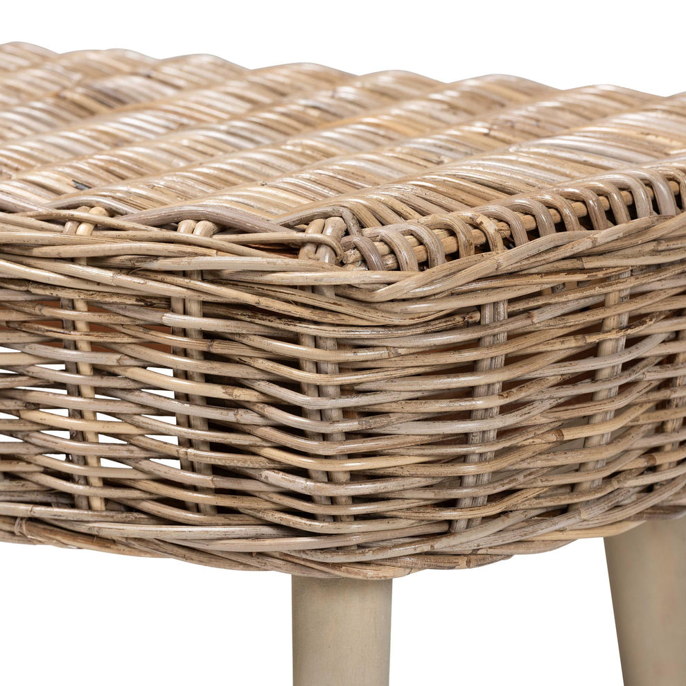 Baxton Studio bali & pari Raisa Modern Bohemian Natural Kubu Rattan and Grey Acacia Wood Accent Bench | Benches | Modishstore - 5