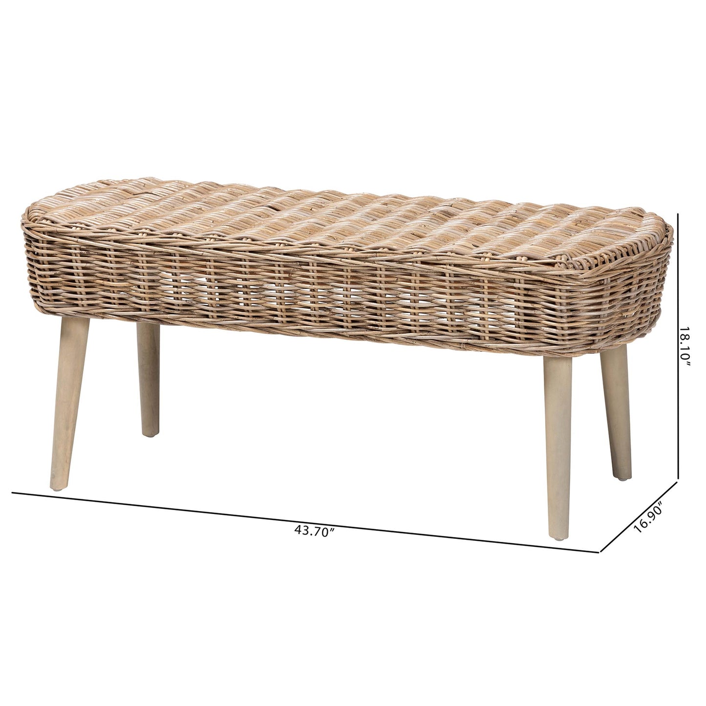 Baxton Studio bali & pari Raisa Modern Bohemian Natural Kubu Rattan and Grey Acacia Wood Accent Bench | Benches | Modishstore - 8