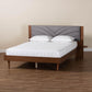Baxton Studio Hemera Mid-Century Modern Grey Fabric and Walnut Brown Wood King Size Platform Bed With Floating Side Table | Beds | Modishstore - 2
