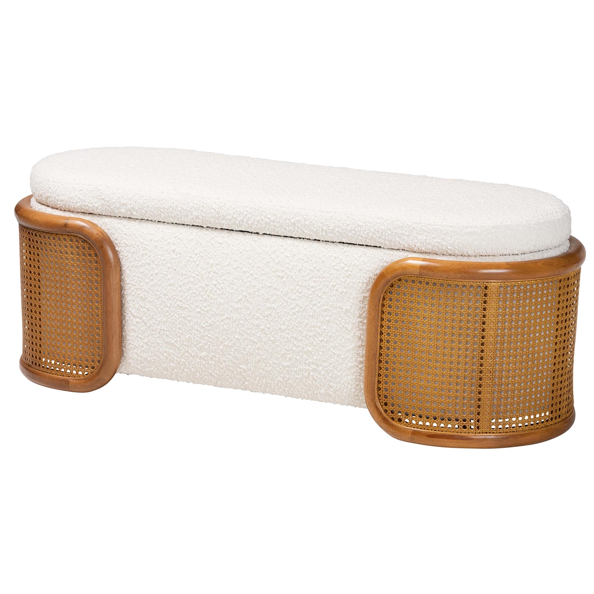 Baxton Studio Basira Japandi Cream Boucle Fabric Storage Bench
