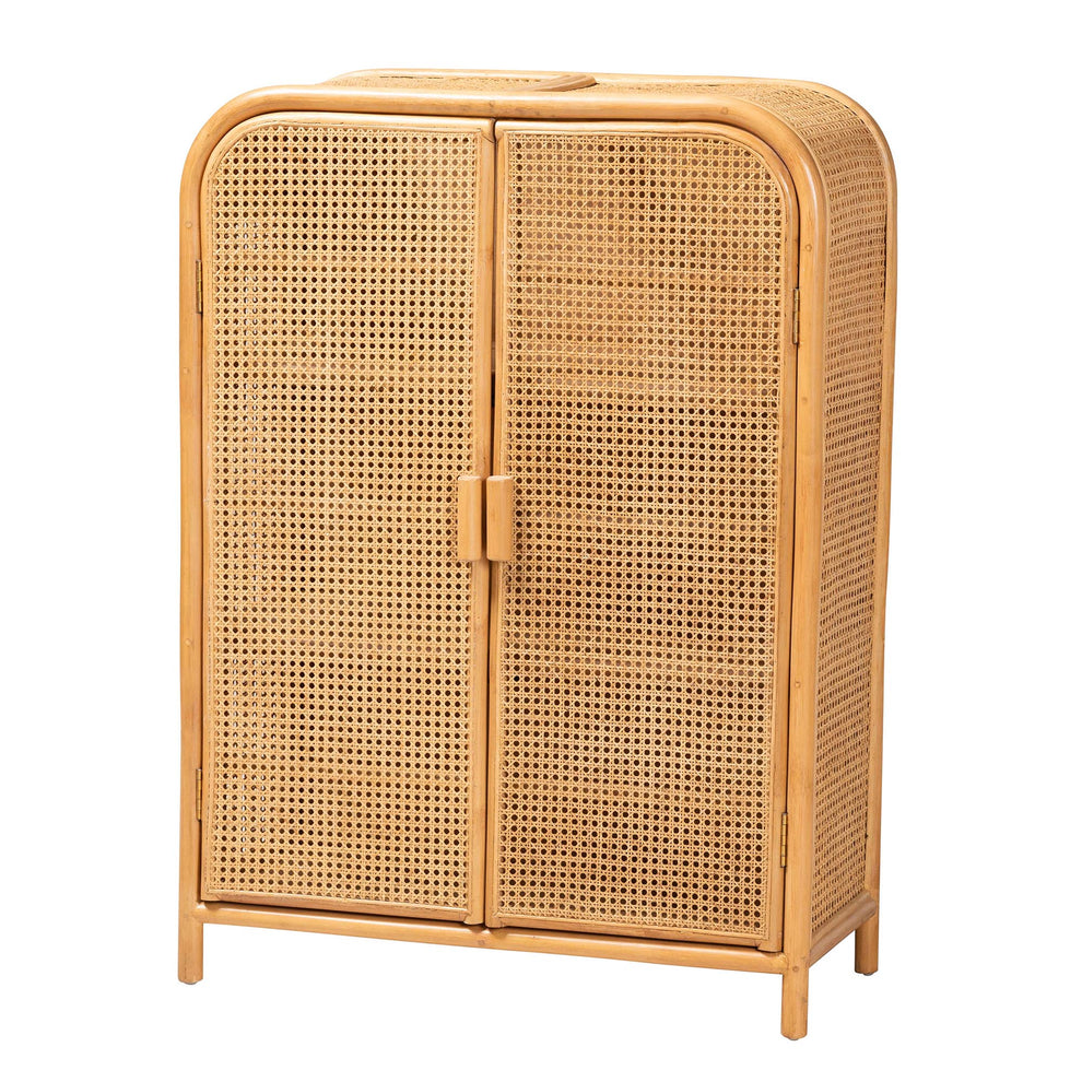 Baxton Studio bali & pari Curacao Modern Bohemian Light Honey Rattan 2-Door Storage Cabinet | Cabinets | Modishstore - 4