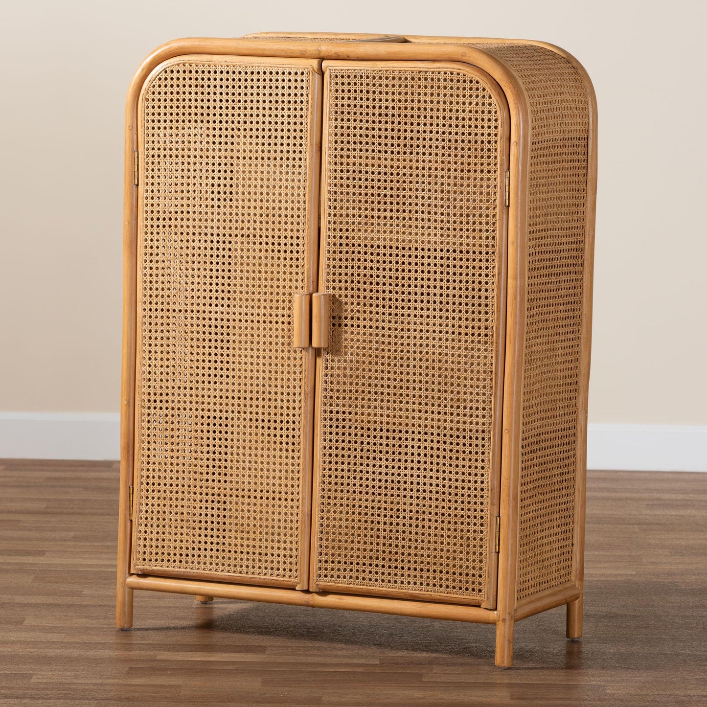 Baxton Studio bali & pari Curacao Modern Bohemian Light Honey Rattan 2-Door Storage Cabinet | Cabinets | Modishstore - 2