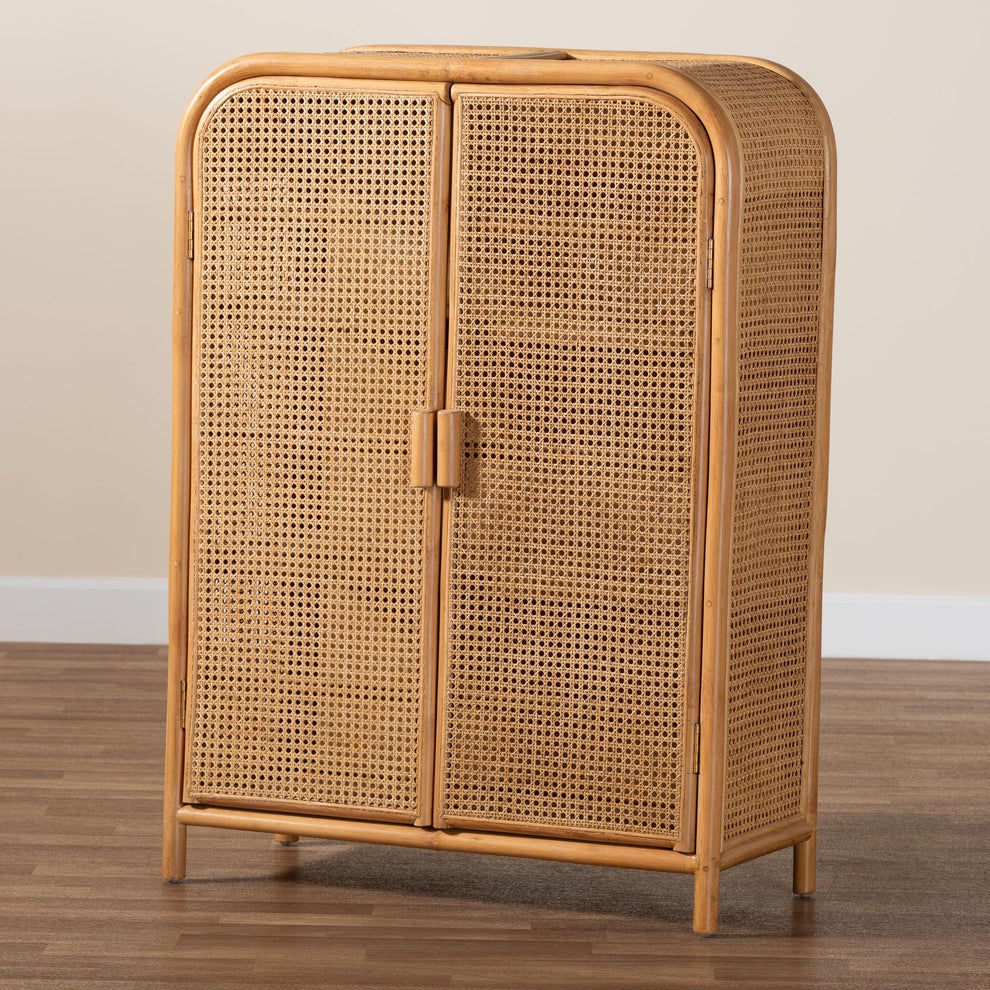 Baxton Studio bali & pari Curacao Modern Bohemian Light Honey Rattan 2-Door Storage Cabinet | Cabinets | Modishstore - 2