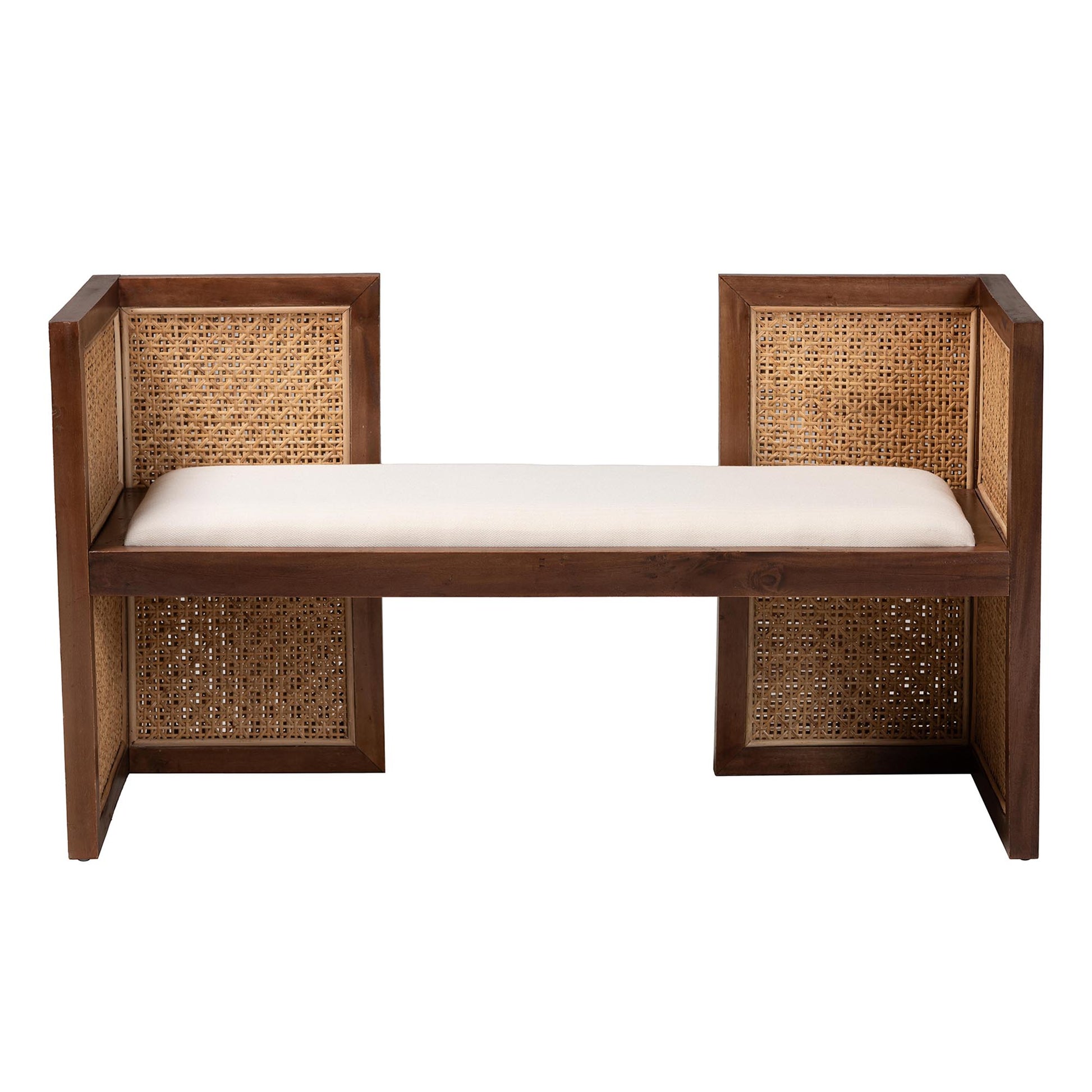 Baxton Studio bali & pari Lovina Bohemian Light Honey Rattan and Acacia Wood Accent Bench | Benches | Modishstore - 5