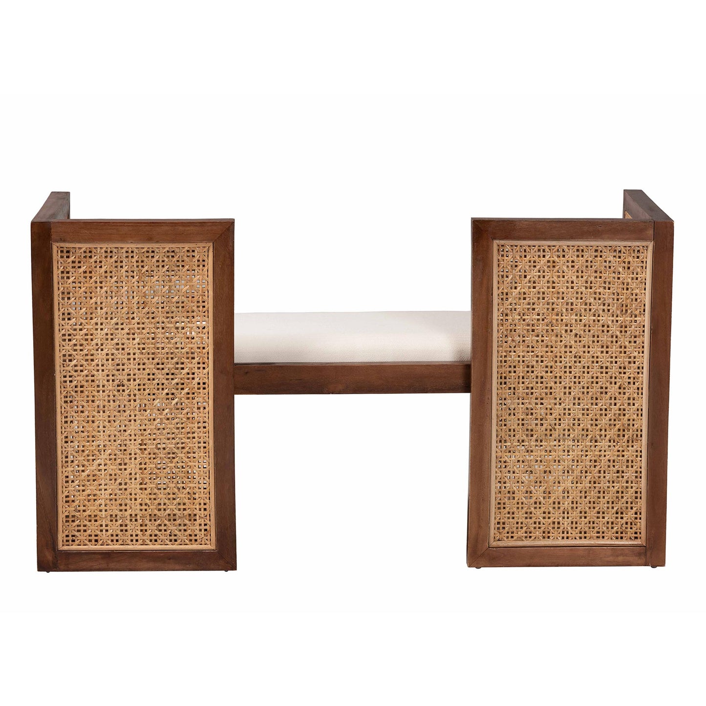 Baxton Studio bali & pari Lovina Bohemian Light Honey Rattan and Acacia Wood Accent Bench | Benches | Modishstore - 7