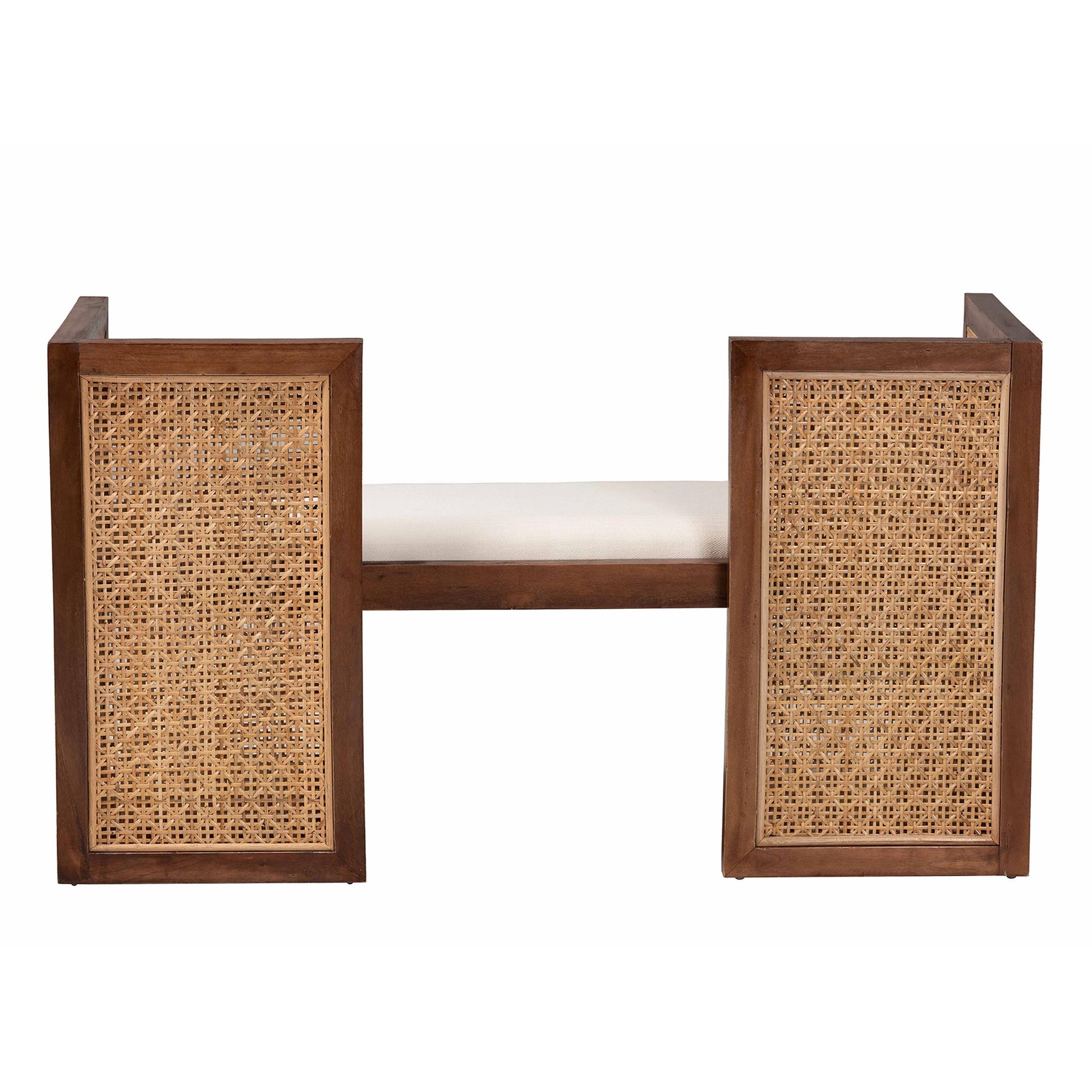Baxton Studio bali & pari Lovina Bohemian Light Honey Rattan and Acacia Wood Accent Bench | Benches | Modishstore - 7
