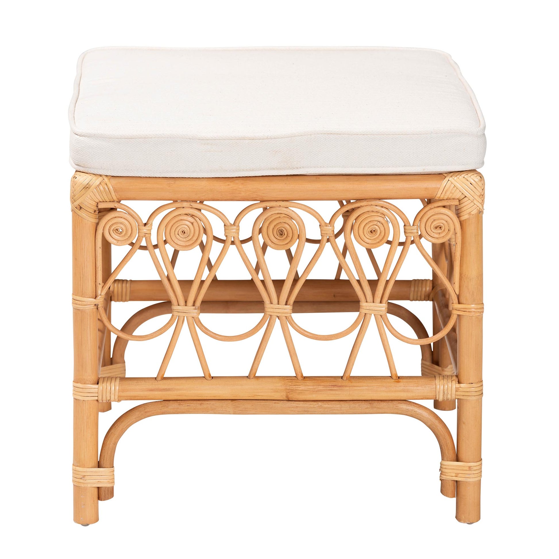 Baxton Studio bali & pari Ibiza Modern bohemian Natural Brown Rattan Footstool | Ottomans | Modishstore - 5