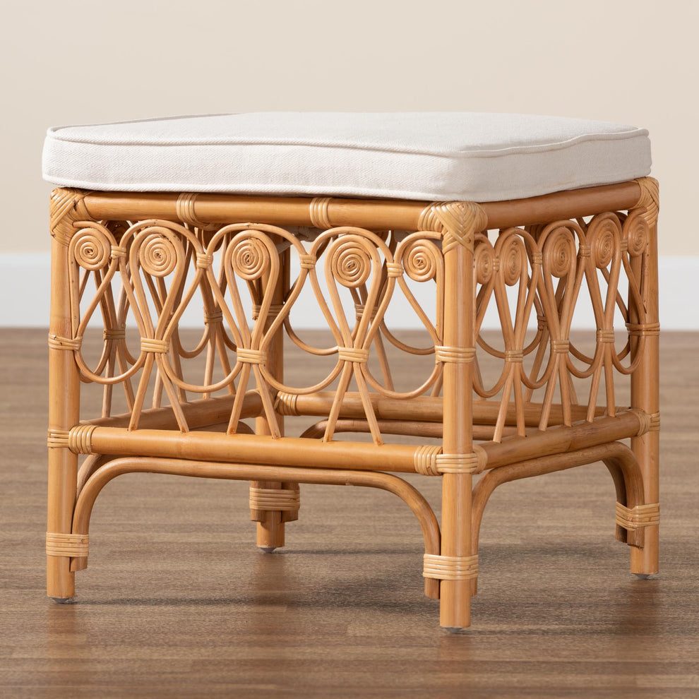 Baxton Studio bali & pari Ibiza Modern bohemian Natural Brown Rattan Footstool | Ottomans | Modishstore - 8