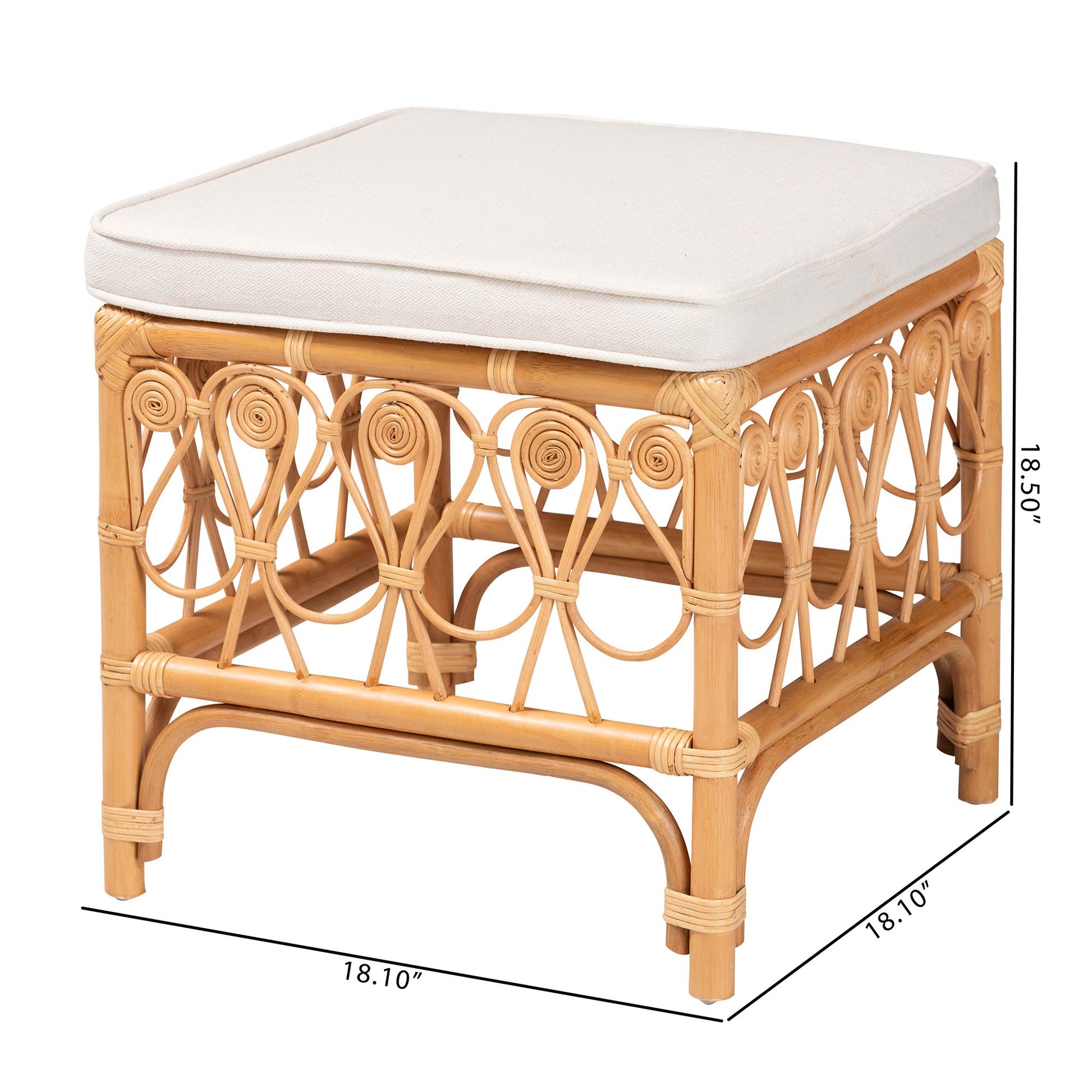 Baxton Studio bali & pari Ibiza Modern bohemian Natural Brown Rattan Footstool | Ottomans | Modishstore - 2