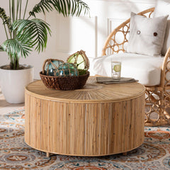 Baxton Studio bali & pari Miami Bohemian Light Honey Rattan Coffee Table
