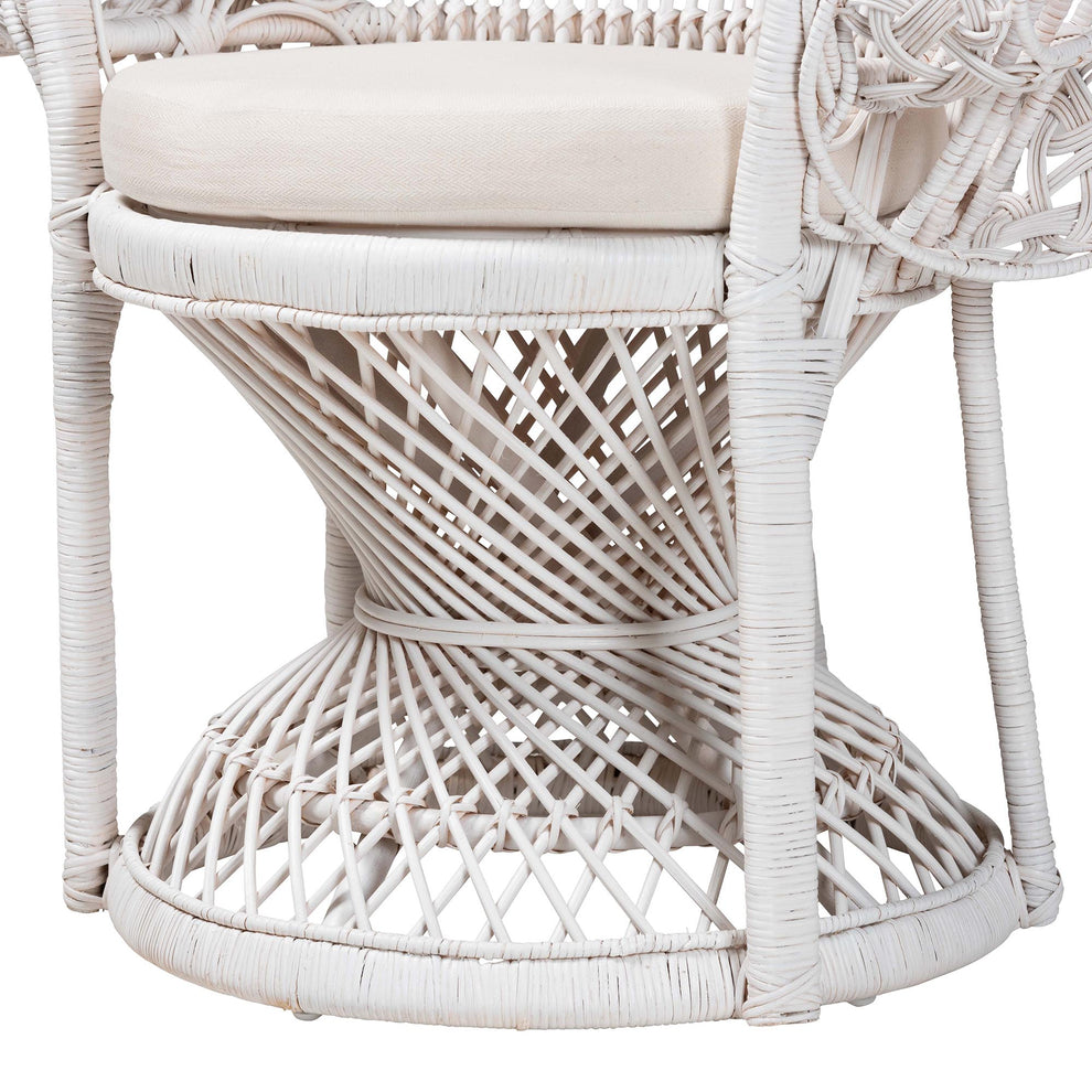 Baxton Studio bali & pari Kallima Modern Bohemian White Natural Rattan Peacock Chair | Accent Chairs | Modishstore - 7