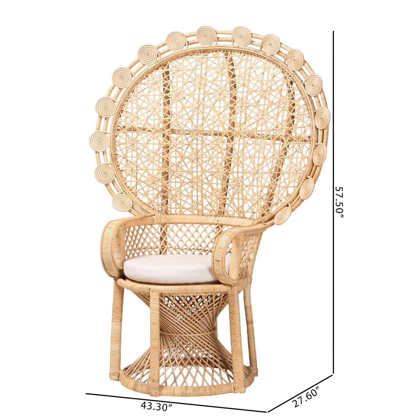 Baxton Studio bali & pari Hecate Modern Bohemian Natural Brown Rattan Peacock Chair | Accent Chairs | Modishstore - 10