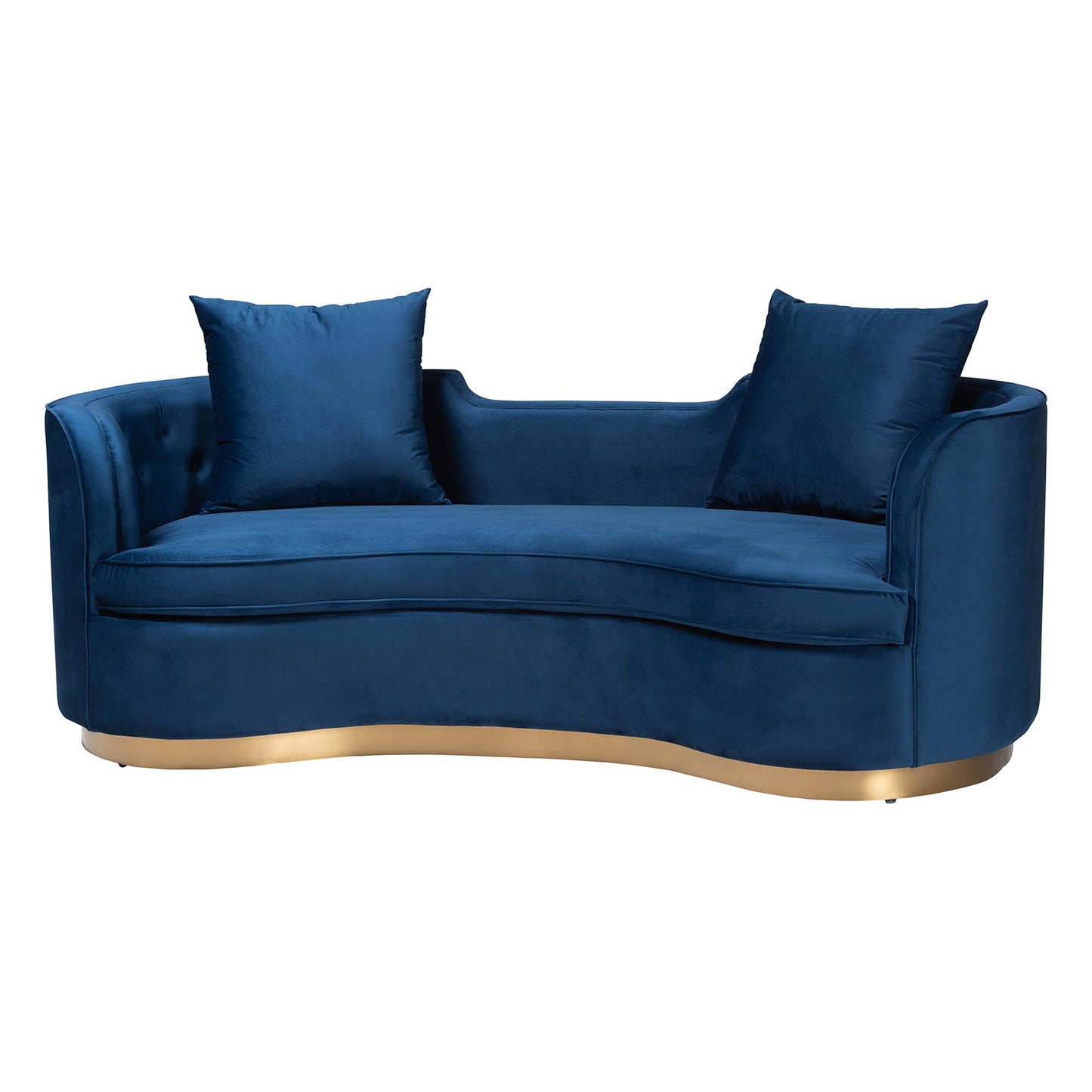 Baxton Studio Deserae Glam and Luxe Navy Blue Velvet and Brushed Gold Metal Sofa | Sofas | Modishstore - 2