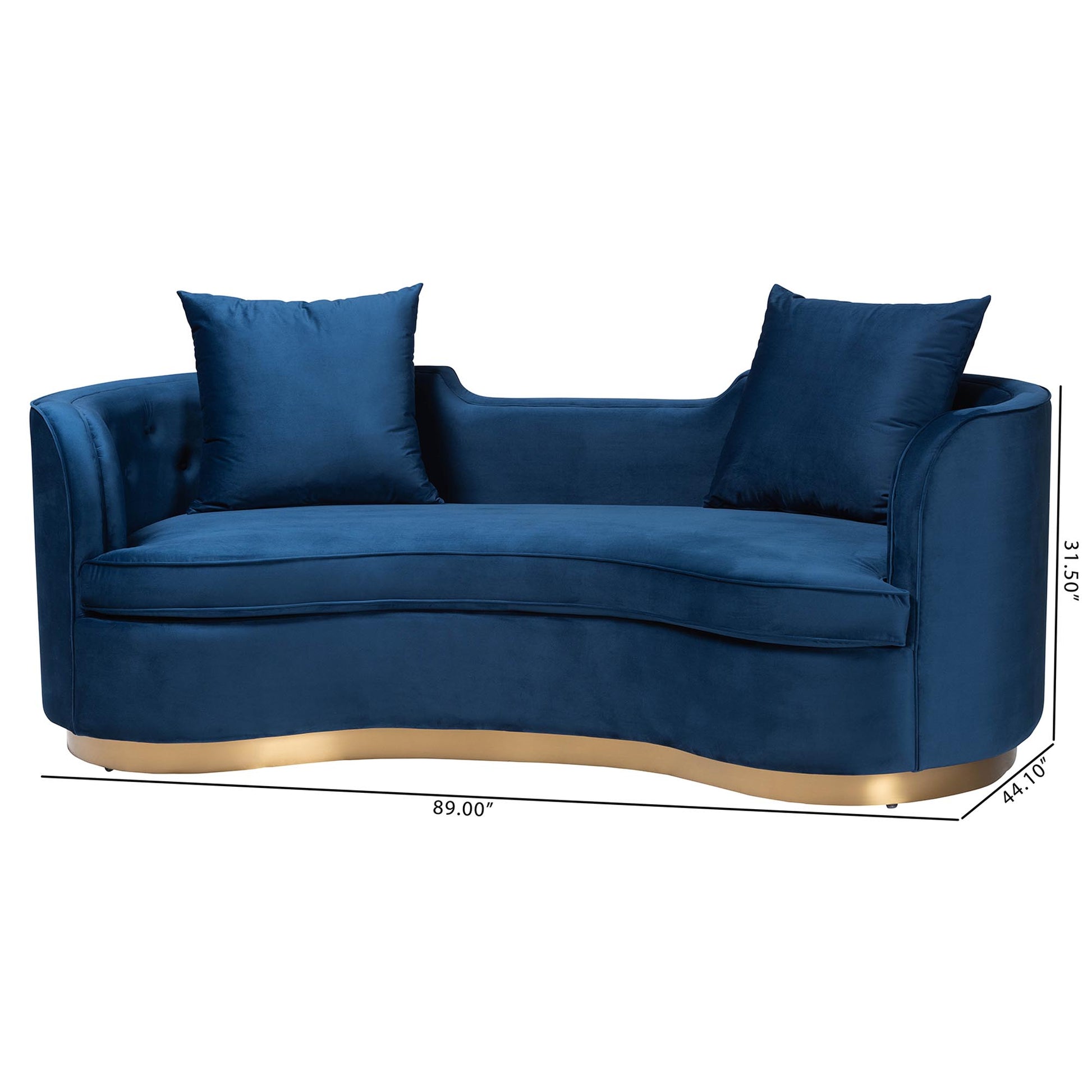 Baxton Studio Deserae Glam and Luxe Navy Blue Velvet and Brushed Gold Metal Sofa | Sofas | Modishstore - 10