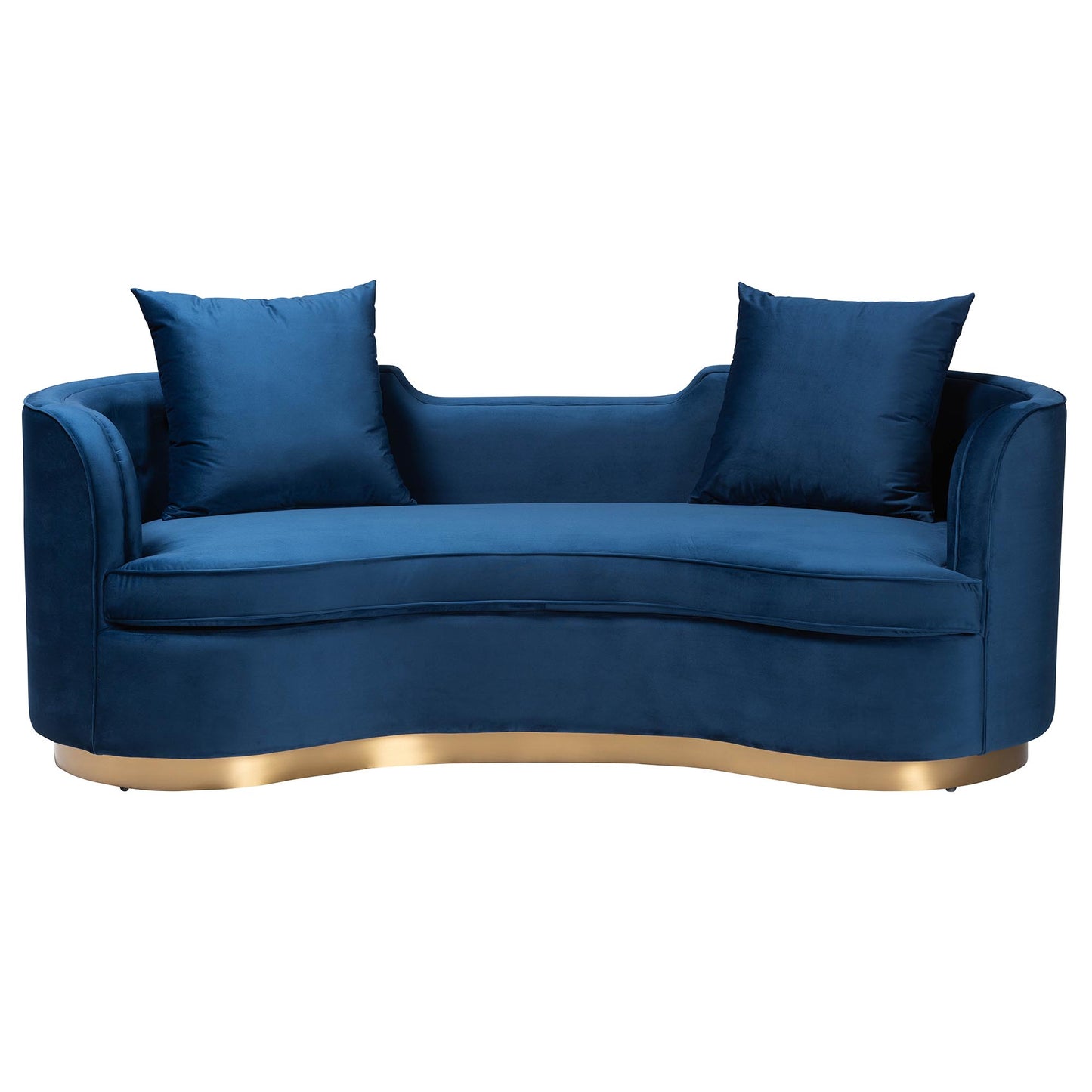 Baxton Studio Deserae Glam and Luxe Navy Blue Velvet and Brushed Gold Metal Sofa | Sofas | Modishstore - 3