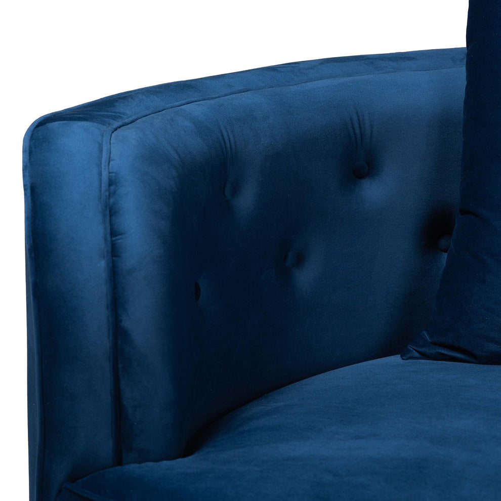 Baxton Studio Deserae Glam and Luxe Navy Blue Velvet and Brushed Gold Metal Sofa | Sofas | Modishstore - 6