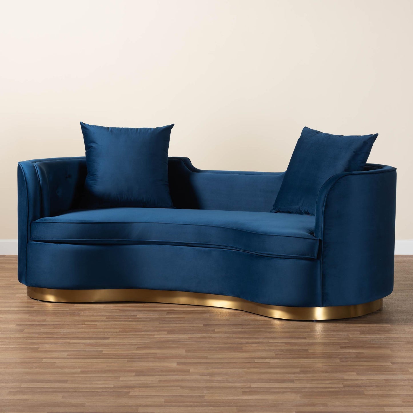 Baxton Studio Deserae Glam and Luxe Navy Blue Velvet and Brushed Gold Metal Sofa | Sofas | Modishstore - 9