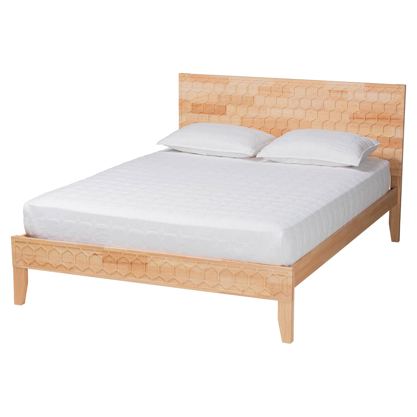 Baxton Studio Hosea Japandi Carved Honeycomb Natural Queen Size 4-Piece Bedroom Set | Bedroom Sets | Modishstore - 8