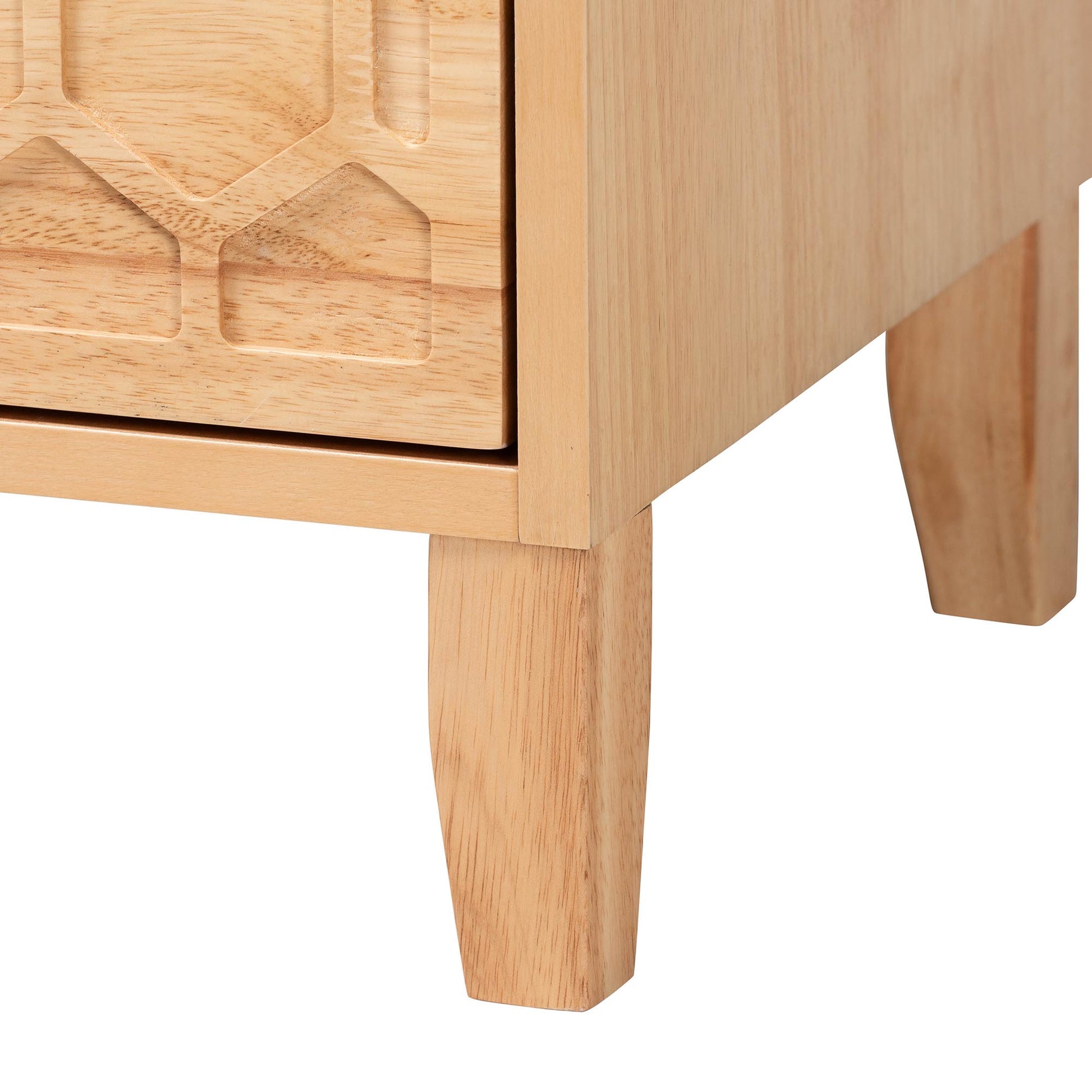 Baxton Studio Hosea Japandi Carved Honeycomb Natural Queen Size 4-Piece Bedroom Set | Bedroom Sets | Modishstore - 2