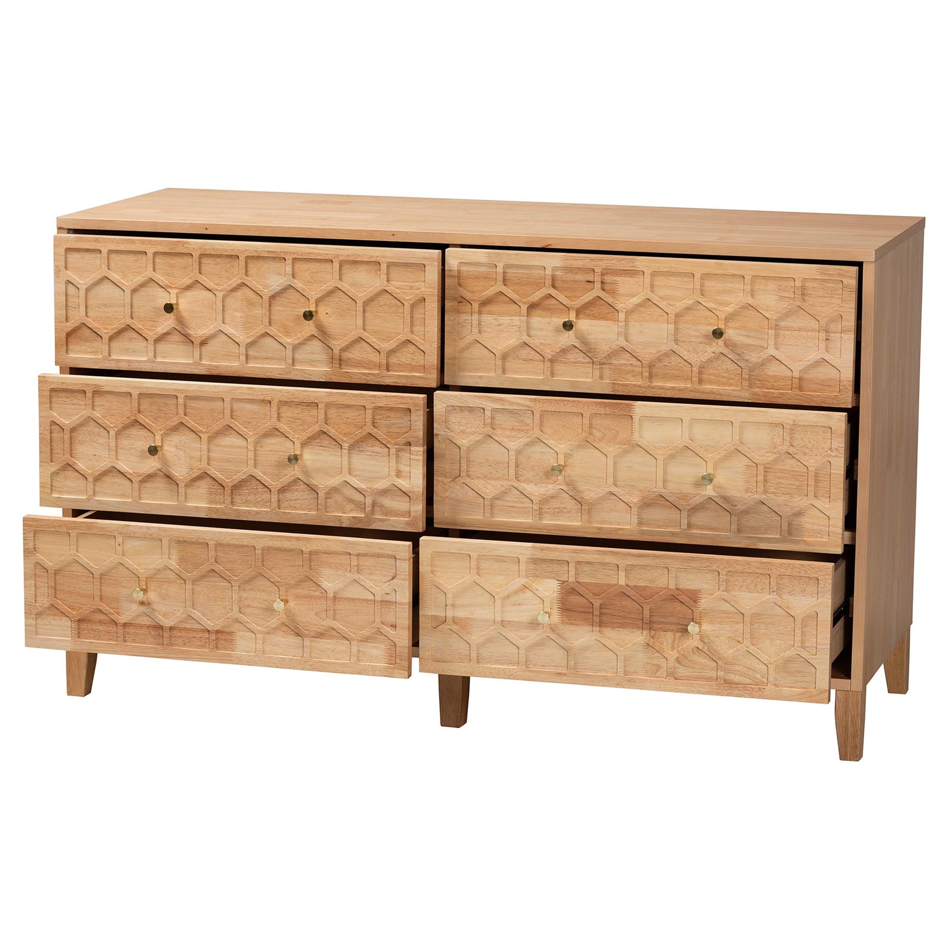 Baxton Studio Hosea Japandi Carved Honeycomb Natural 6-Drawer Dresser | Dressers | Modishstore - 5