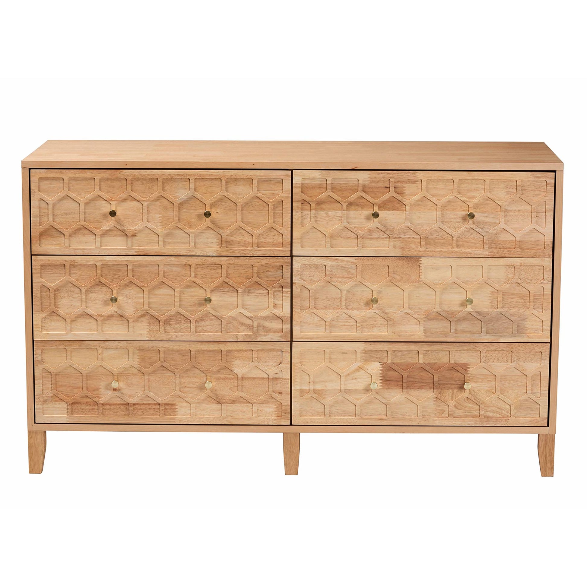 Baxton Studio Hosea Japandi Carved Honeycomb Natural 6-Drawer Dresser | Dressers | Modishstore - 6