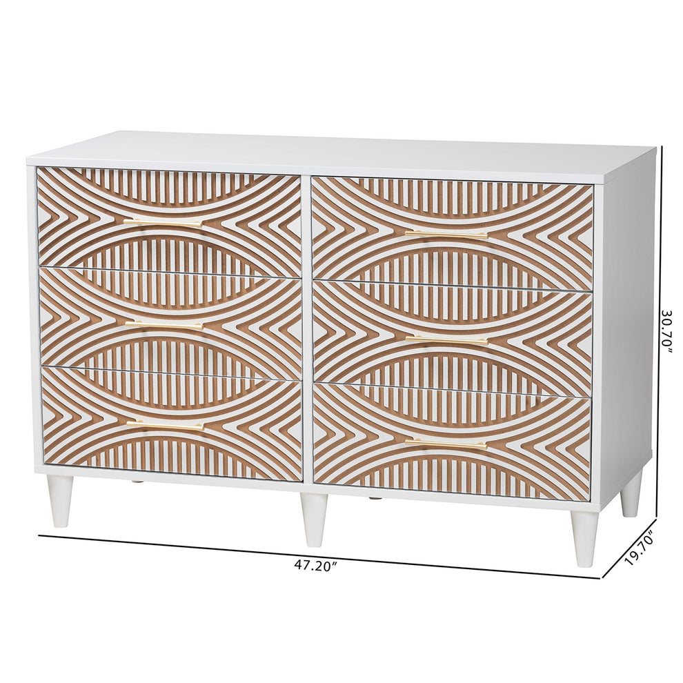 Baxton Studio Louetta Coastal White Carved Contrasting 6-Drawer Dresser | Dressers | Modishstore - 3
