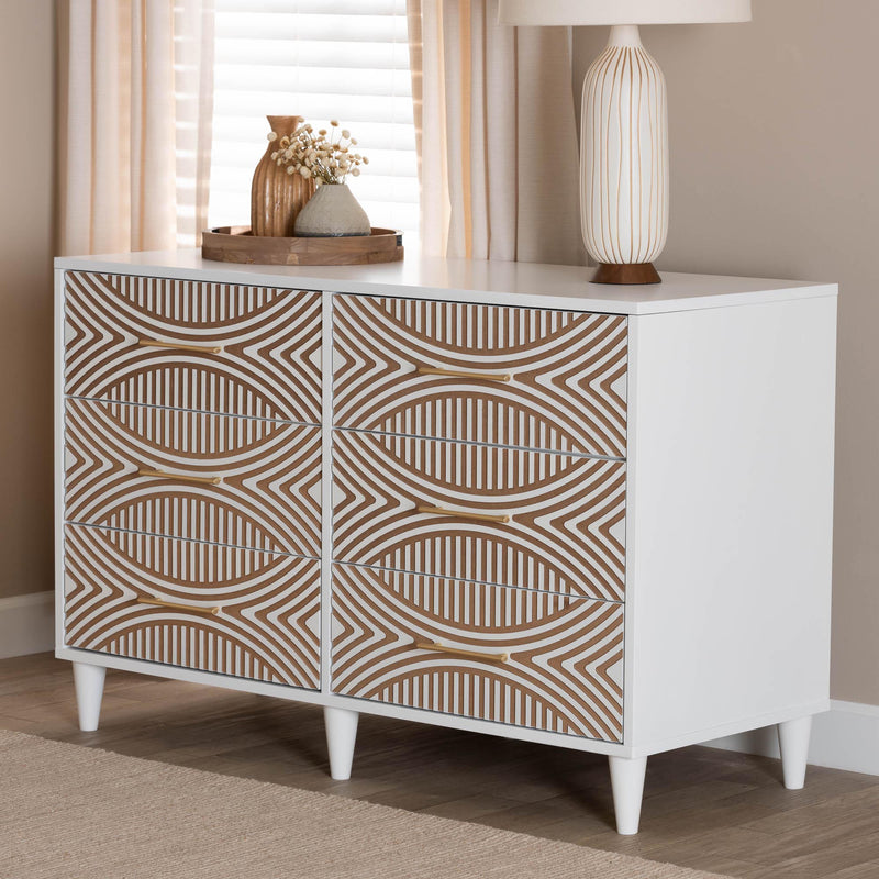 Baxton Studio Louetta White Carved Contrasting 6 Drawer Dresser Baxton Studio Louetta White Carved Contrasting 6 Drawer Dresser