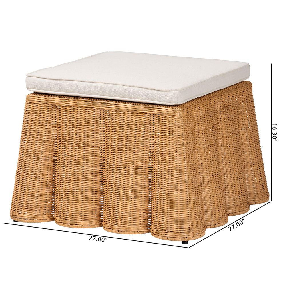 Baxton Studio bali & pari Palm Bohemian Honey Scallop Rattan Ottoman | Ottomans | Modishstore - 7