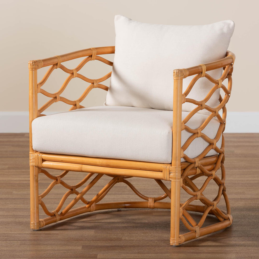 Baxton Studio bali & pari Acelynn Bohemian Light Honey Rattan Arm Chair | Armchairs | Modishstore - 2