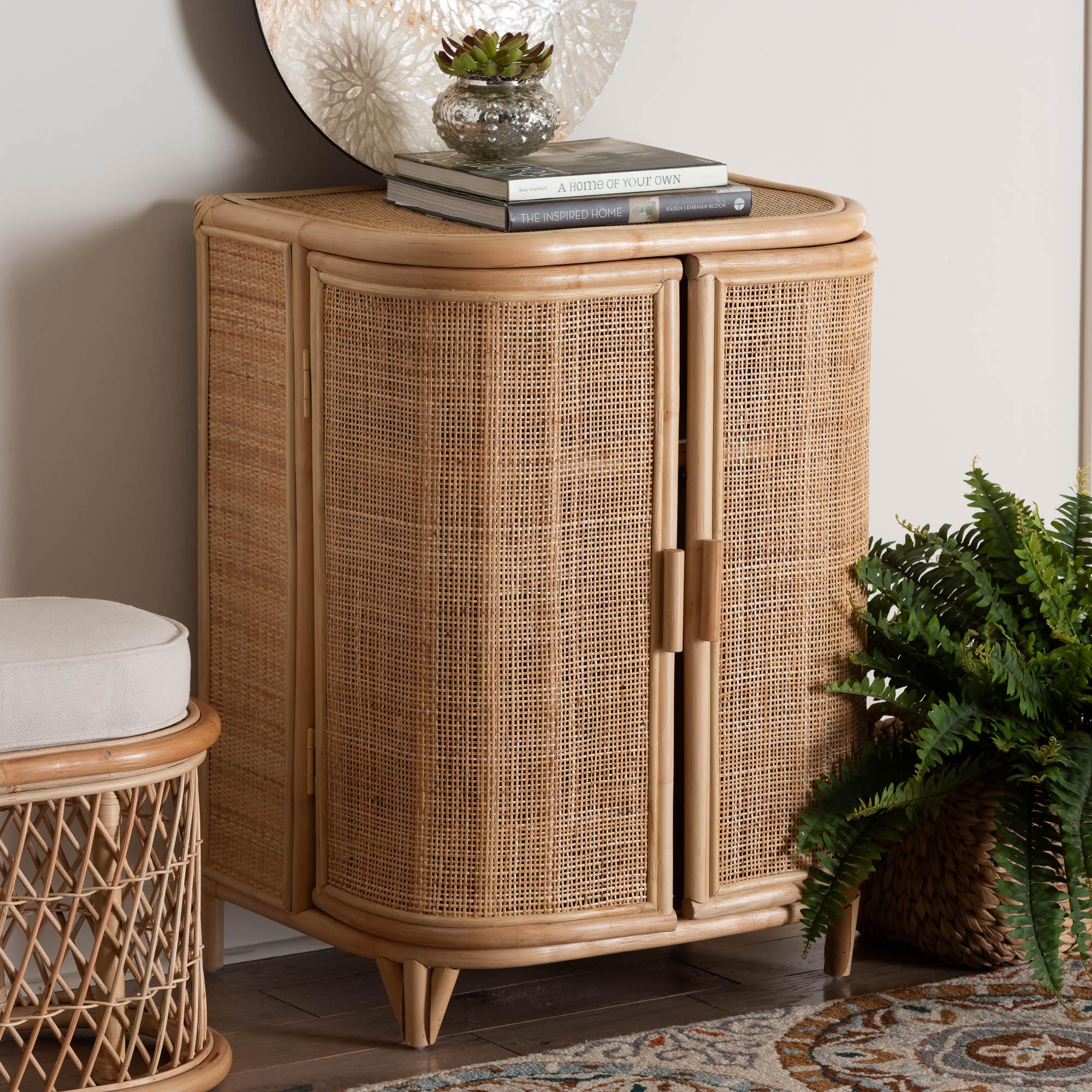 Baxton Studio bali & pari Yanka Bohemian Natural Rattan Storage