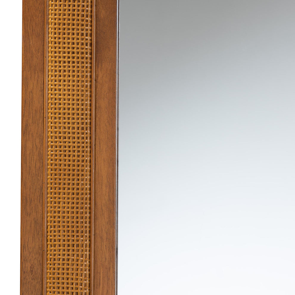 Baxton Studio Rowanne Mid-Century Modern Walnut Brown Rubberwood and Rattan Frame Wall Mirror | Mirrors | Modishstore - 4