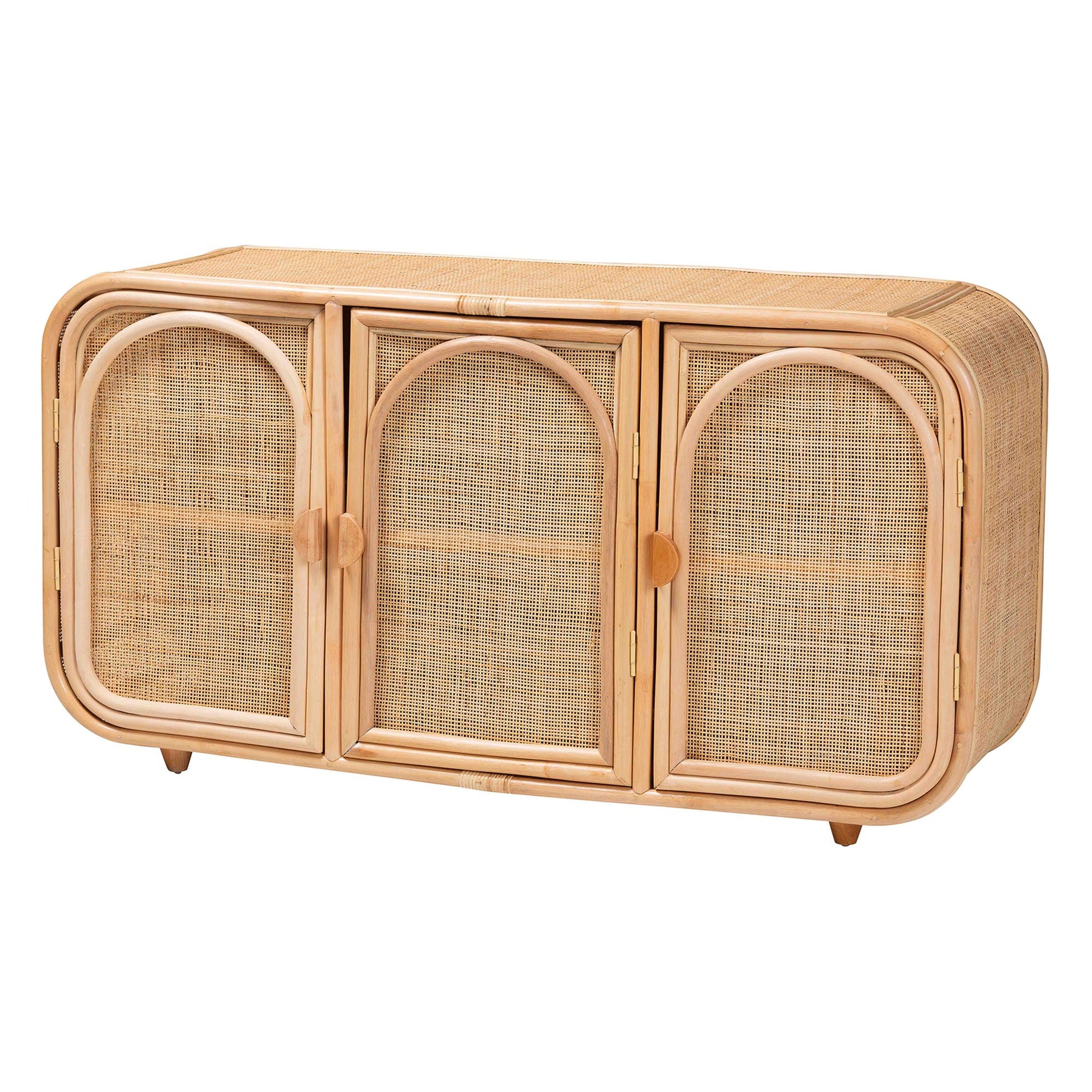 Baxton Studio bali & pari Evania Bohemian Natural Rattan 3-Door Storage Cabinet | Cabinets | Modishstore - 2