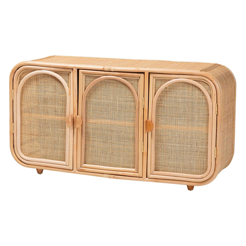 Baxton Studio bali & pari Evania Bohemian Natural Rattan 3-Door Storage Cabinet | Cabinets | Modishstore - 2