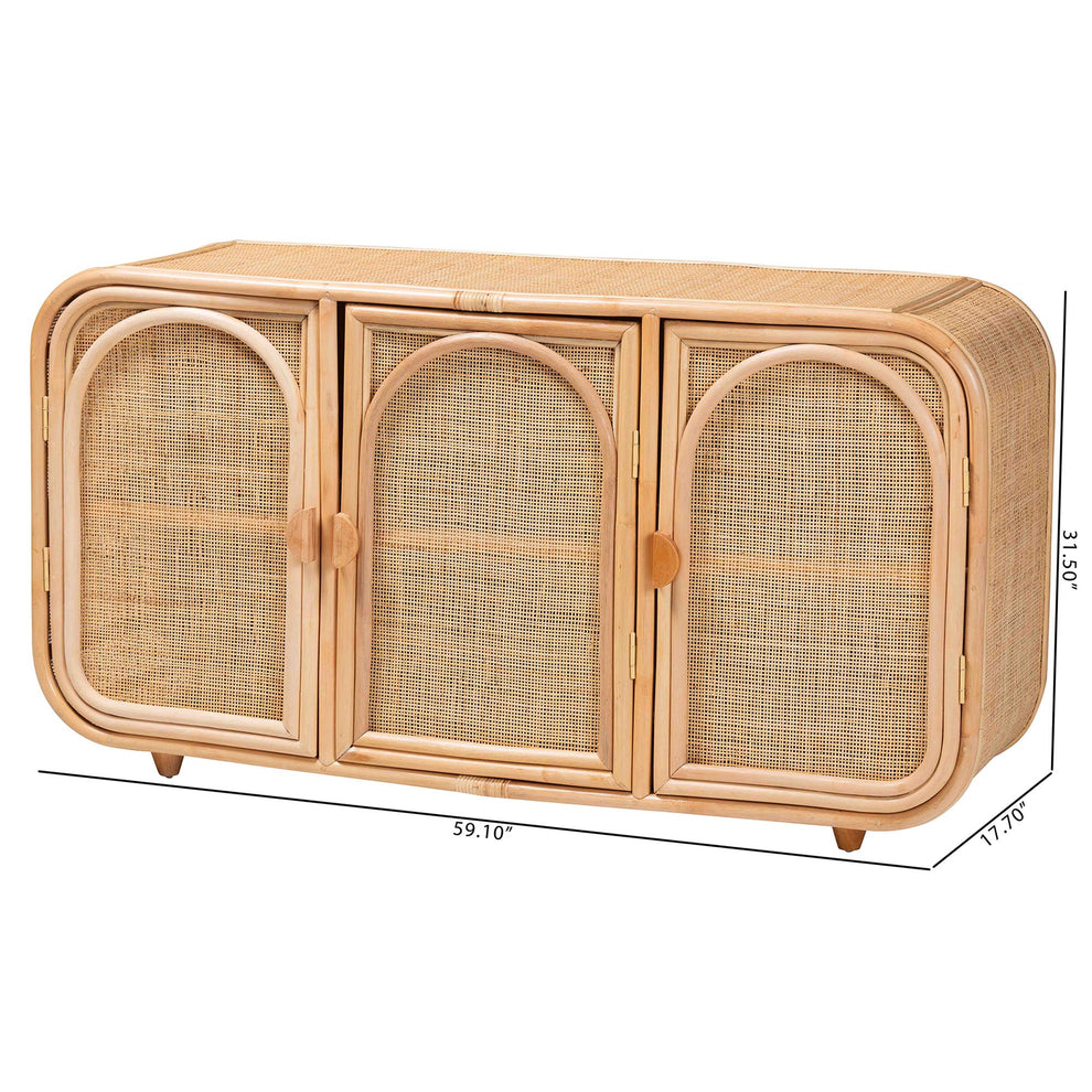 Baxton Studio bali & pari Evania Bohemian Natural Rattan 3-Door Storage Cabinet | Cabinets | Modishstore - 10