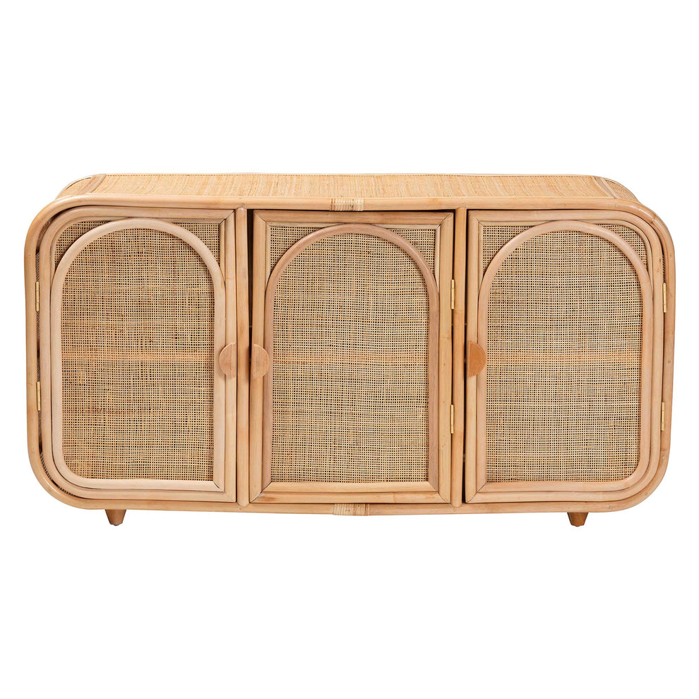 Baxton Studio bali & pari Evania Bohemian Natural Rattan 3-Door Storage Cabinet | Cabinets | Modishstore - 4