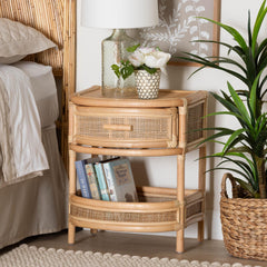 Baxton Studio bali & pari Divitia Bohemian Natural Rattan 1-Drawer Nightstand