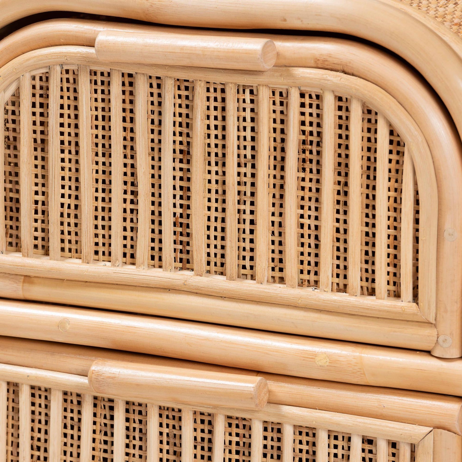 Baxton Studio bali & pari Adrika Bohemian Natural Rattan 2-Drawer Nightstand | Nightstands | Modishstore - 8