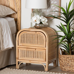 Baxton Studio bali & pari Adrika Bohemian Natural Rattan 2-Drawer Nightstand
